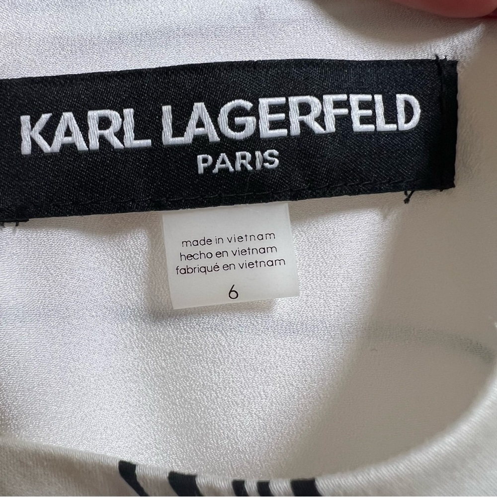 Karl Lagerfeld Paris Chevron Striped Belted Midi Dress Black & White Size 6 NWT - Picture 11 of 14